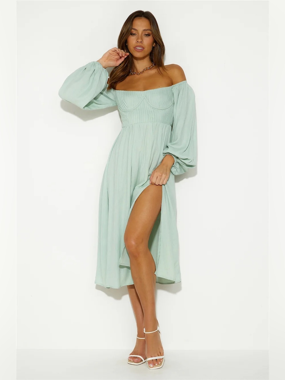 NWT HELLO MOLLY WANT TO DANCE MIDI DRESS SAGE